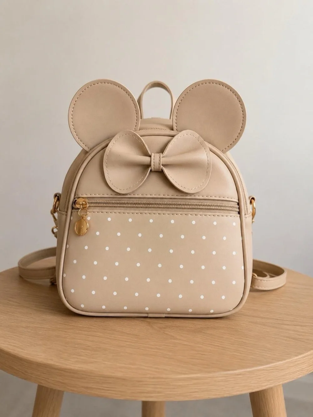 Kids Beige Bow & Ears Mini Backpack